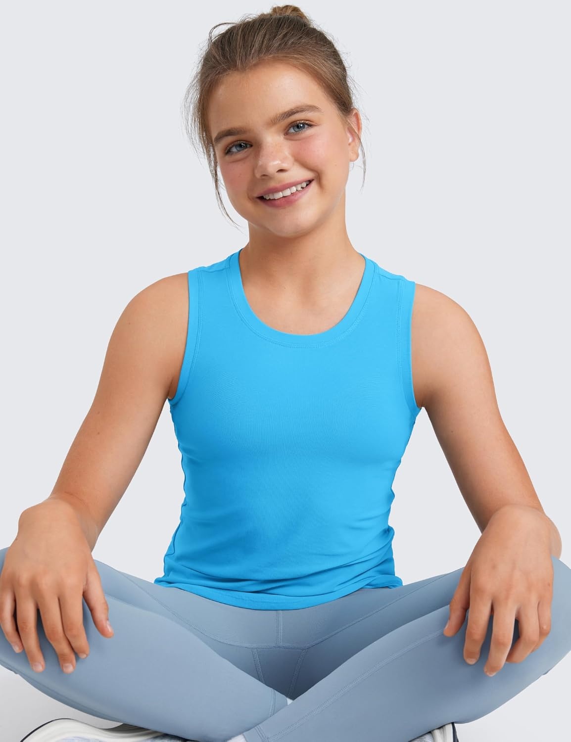 image:imageCRZ YOGA Girls Cloudweight Athletic Tank Tops Hip Length Active Dance Casual Crew Neck Sleeveless Kids TeenKayak Blue