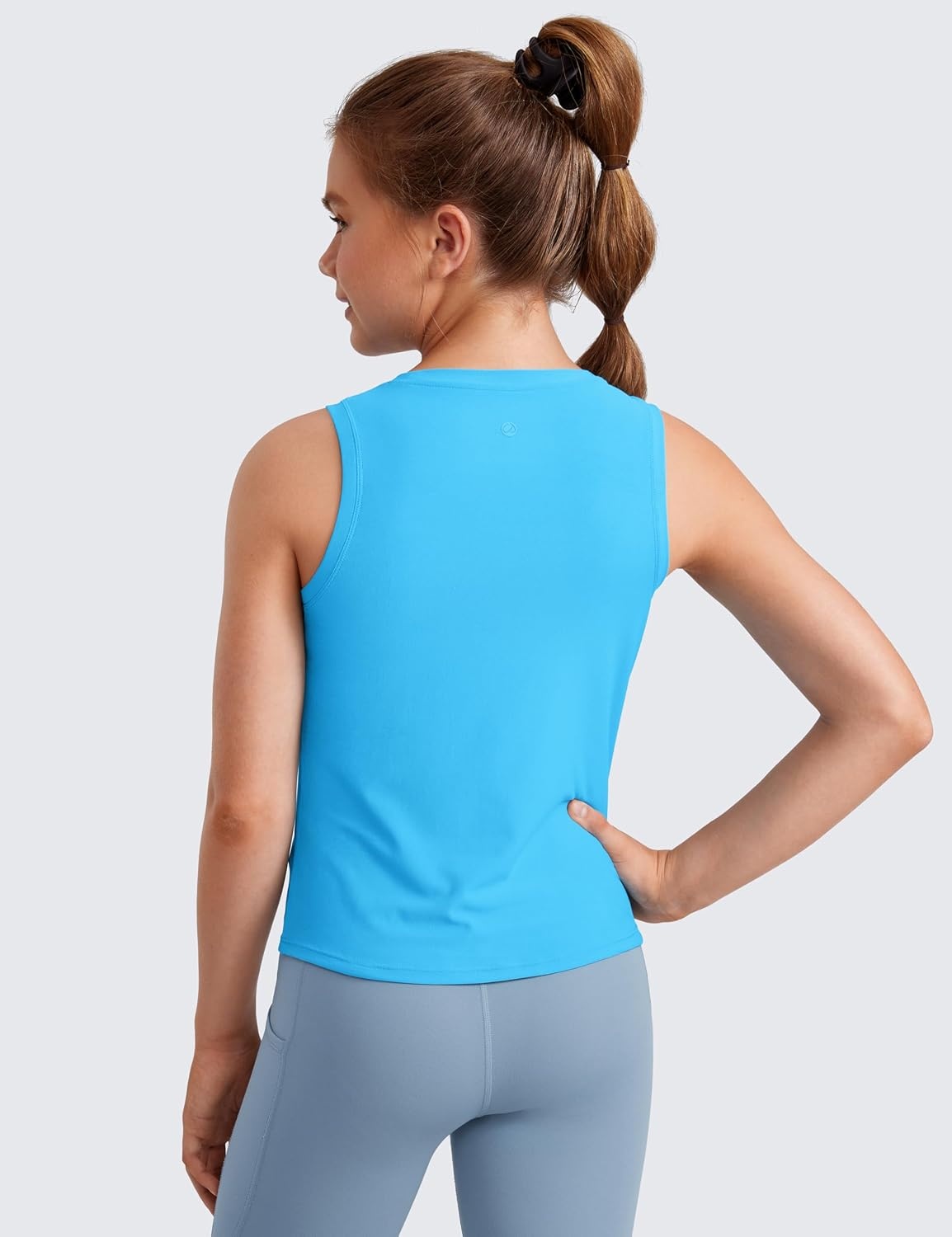 image:imageCRZ YOGA Girls Cloudweight Athletic Tank Tops Hip Length Active Dance Casual Crew Neck Sleeveless Kids TeenKayak Blue