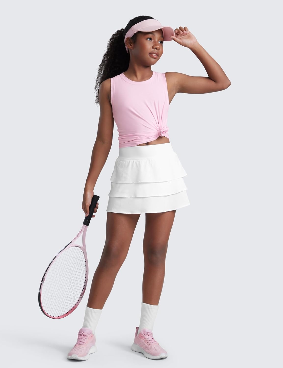 image:imageCRZ YOGA Girls Cloudweight Athletic Tank Tops Hip Length Active Dance Casual Crew Neck Sleeveless Kids TeenPink Peony