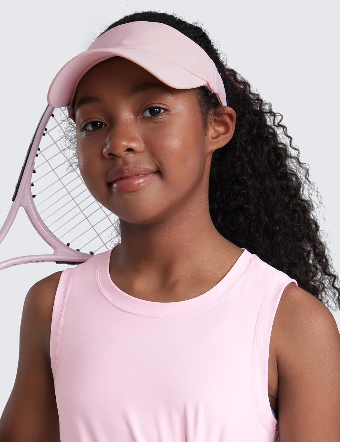 image:imageCRZ YOGA Girls Cloudweight Athletic Tank Tops Hip Length Active Dance Casual Crew Neck Sleeveless Kids TeenPink Peony