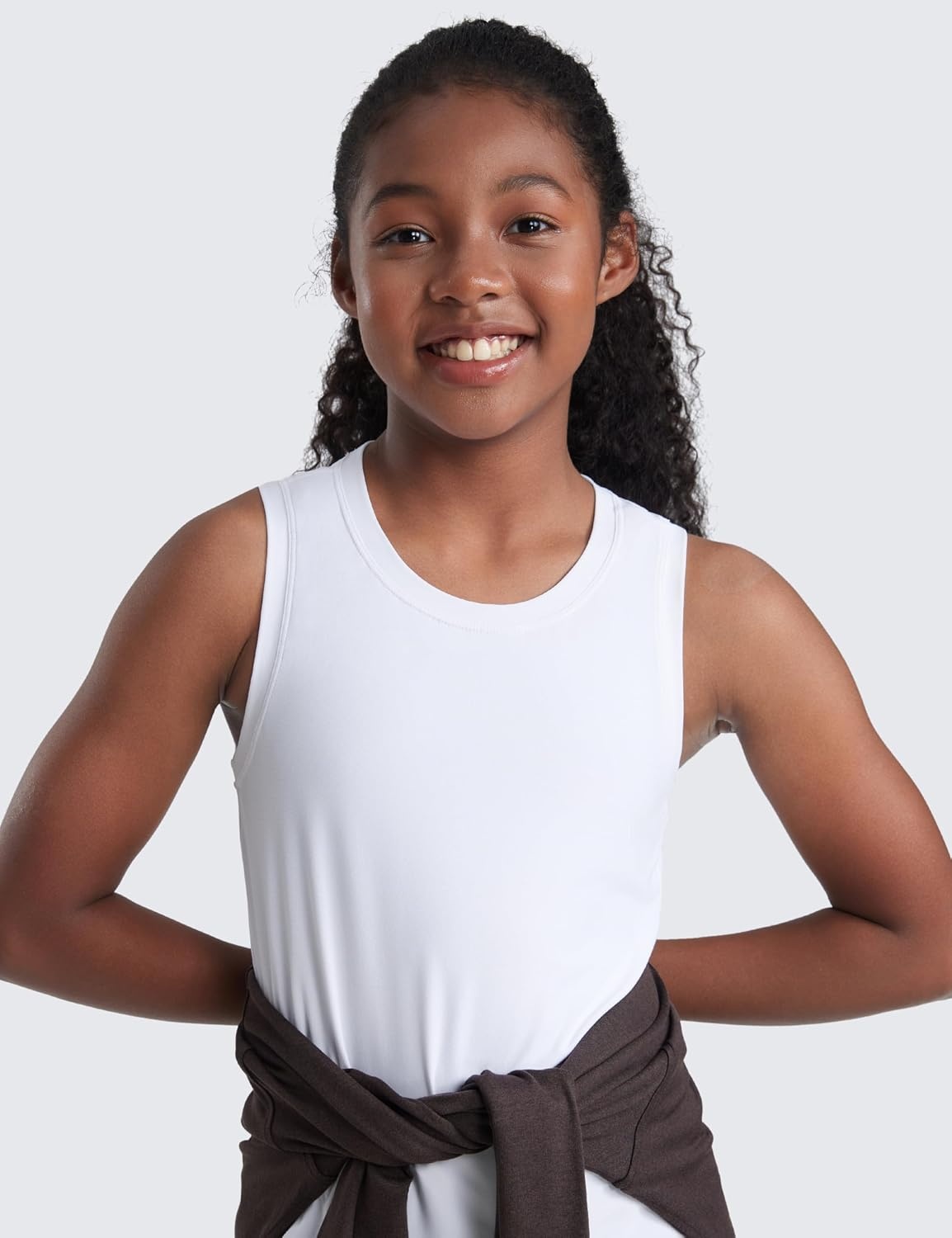 image:imageCRZ YOGA Girls Cloudweight Athletic Tank Tops Hip Length Active Dance Casual Crew Neck Sleeveless Kids TeenWhite