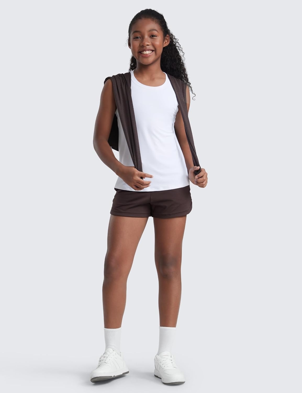 image:imageCRZ YOGA Girls Cloudweight Athletic Tank Tops Hip Length Active Dance Casual Crew Neck Sleeveless Kids TeenWhite