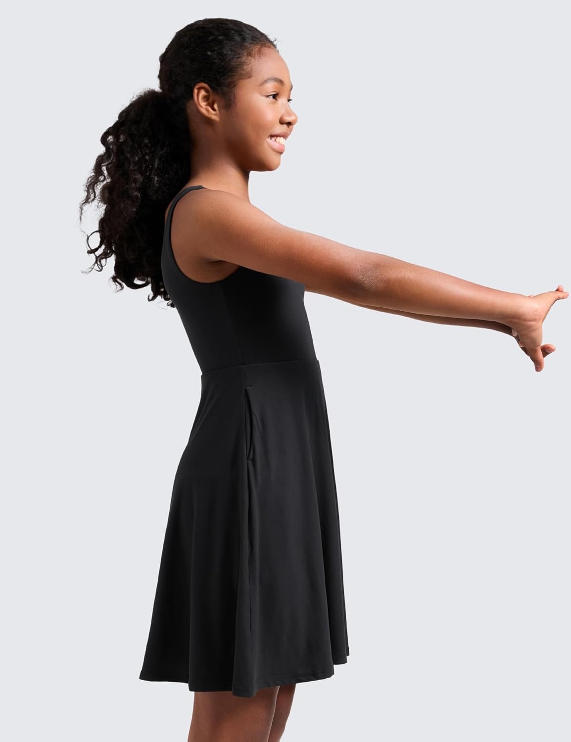 image:imageCRZ YOGA Girls Cloudweight Double Lined Square Neck Casual Dress Dance Tennis Athletic Pockets Knee Length Sleeveless TeenBlack