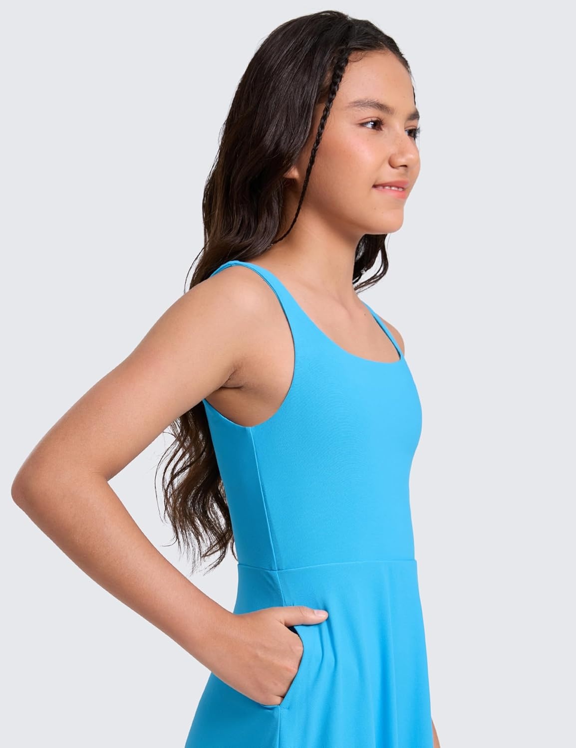 image:imageCRZ YOGA Girls Cloudweight Double Lined Square Neck Casual Dress Dance Tennis Athletic Pockets Knee Length Sleeveless TeenKayak Blue