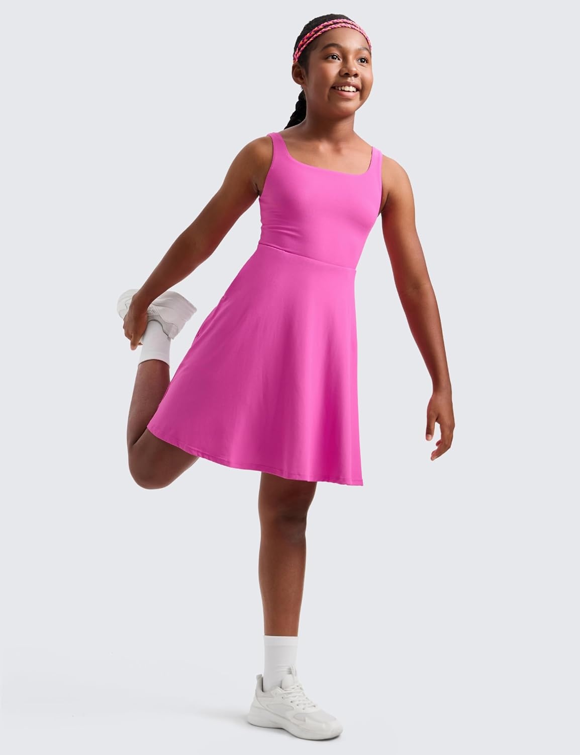 image:imageCRZ YOGA Girls Cloudweight Double Lined Square Neck Casual Dress Dance Tennis Athletic Pockets Knee Length Sleeveless TeenLight Purple