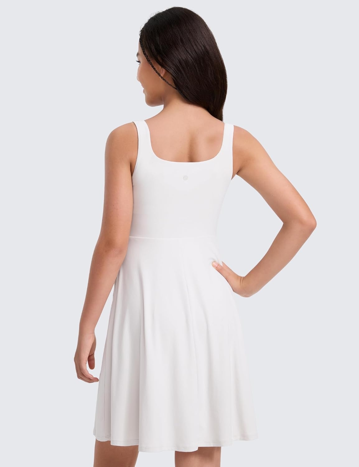 image:imageCRZ YOGA Girls Cloudweight Double Lined Square Neck Casual Dress Dance Tennis Athletic Pockets Knee Length Sleeveless TeenMilky White