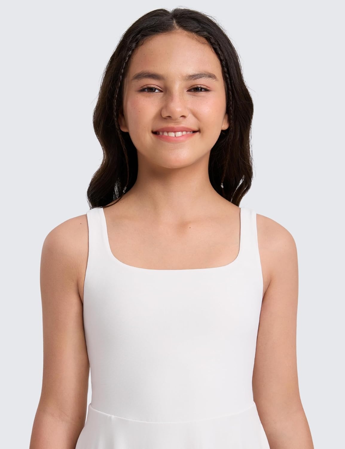 image:imageCRZ YOGA Girls Cloudweight Double Lined Square Neck Casual Dress Dance Tennis Athletic Pockets Knee Length Sleeveless TeenMilky White