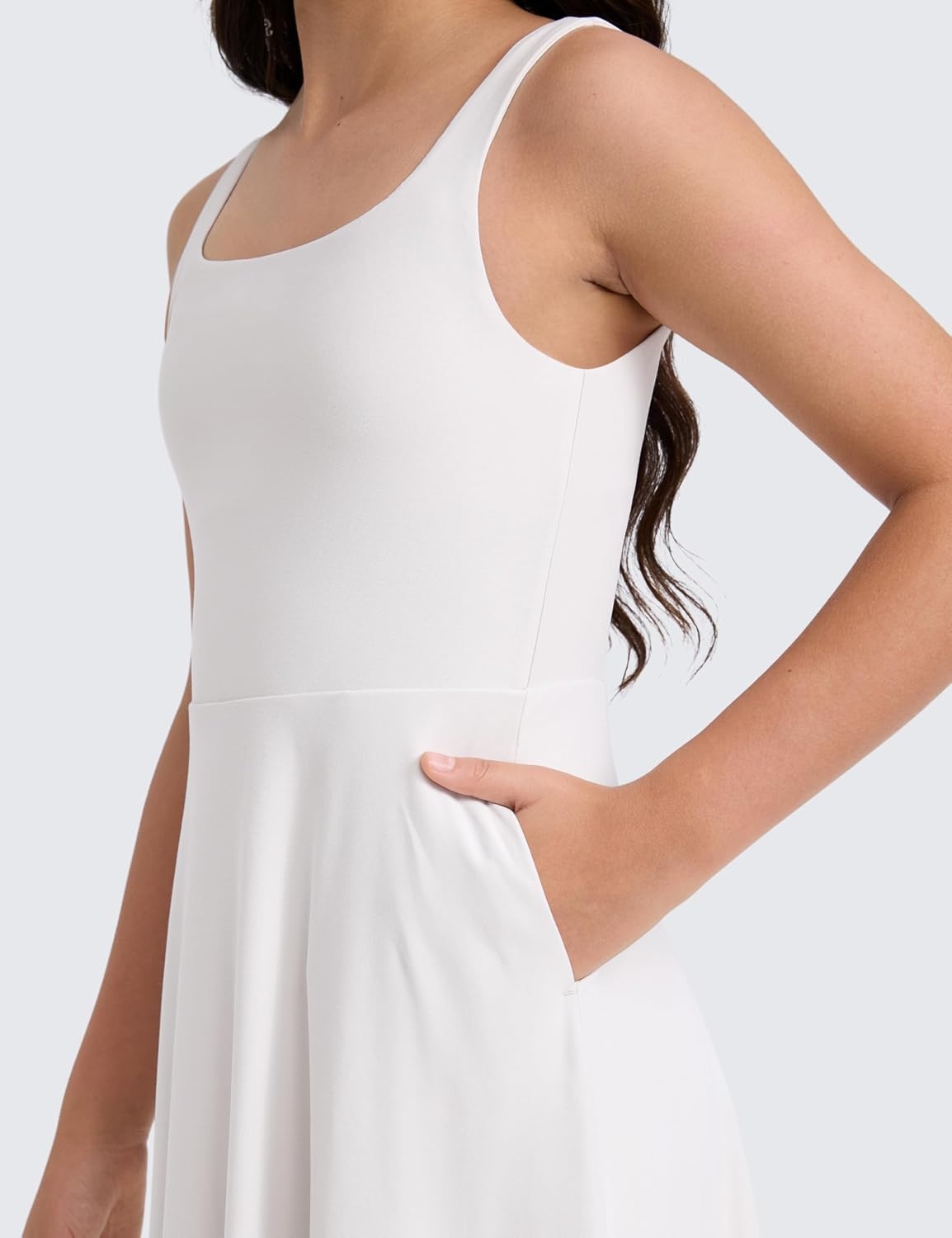 image:imageCRZ YOGA Girls Cloudweight Double Lined Square Neck Casual Dress Dance Tennis Athletic Pockets Knee Length Sleeveless TeenMilky White