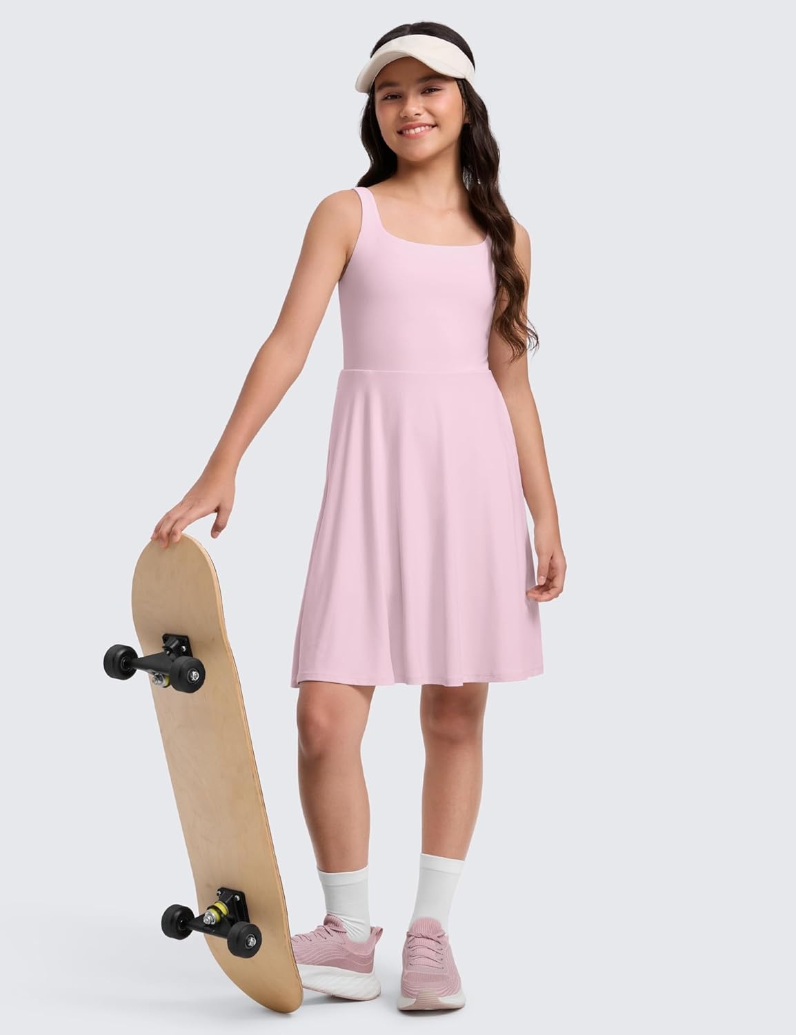 image:imageCRZ YOGA Girls Cloudweight Double Lined Square Neck Casual Dress Dance Tennis Athletic Pockets Knee Length Sleeveless TeenStrawberry Pink