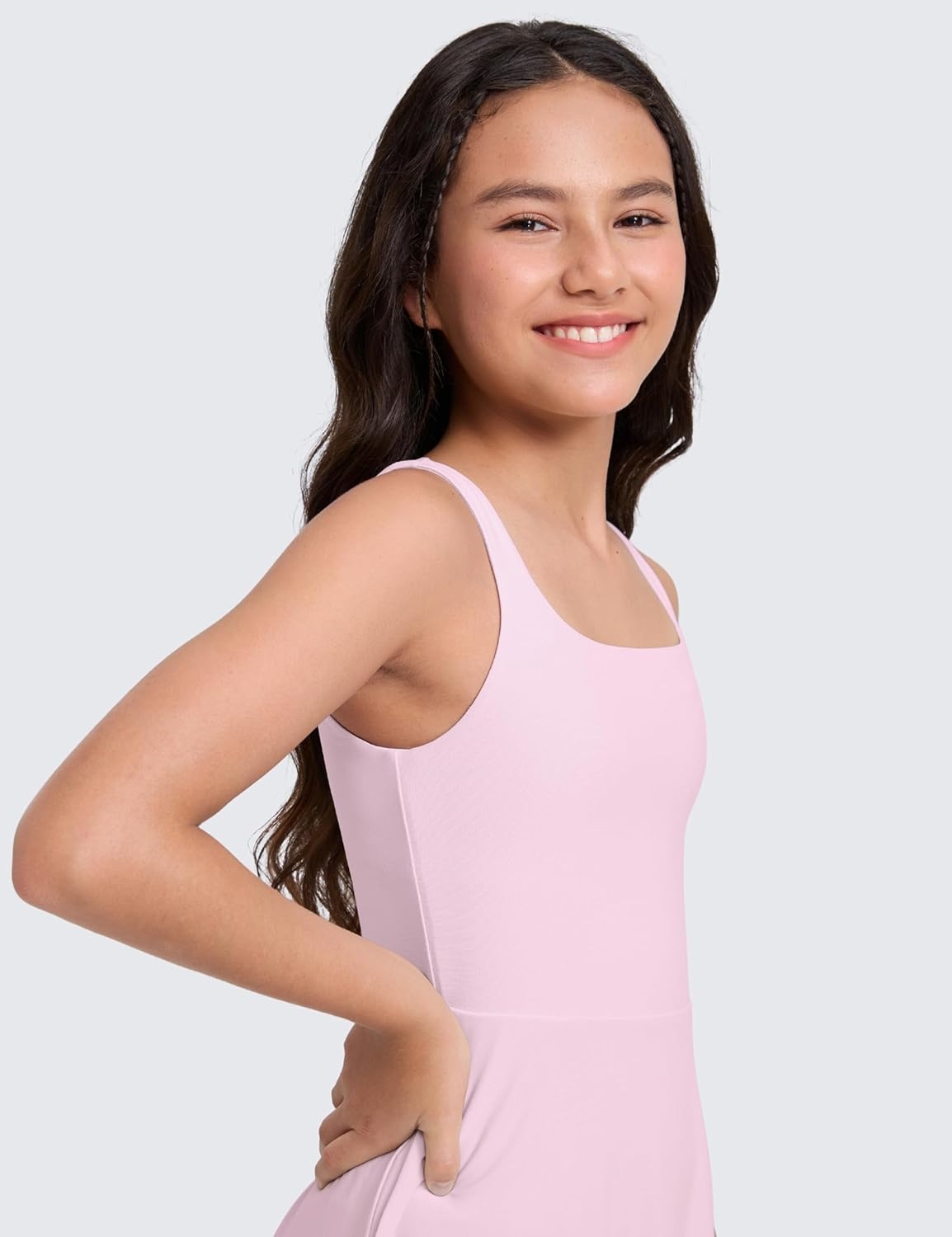 image:imageCRZ YOGA Girls Cloudweight Double Lined Square Neck Casual Dress Dance Tennis Athletic Pockets Knee Length Sleeveless TeenStrawberry Pink