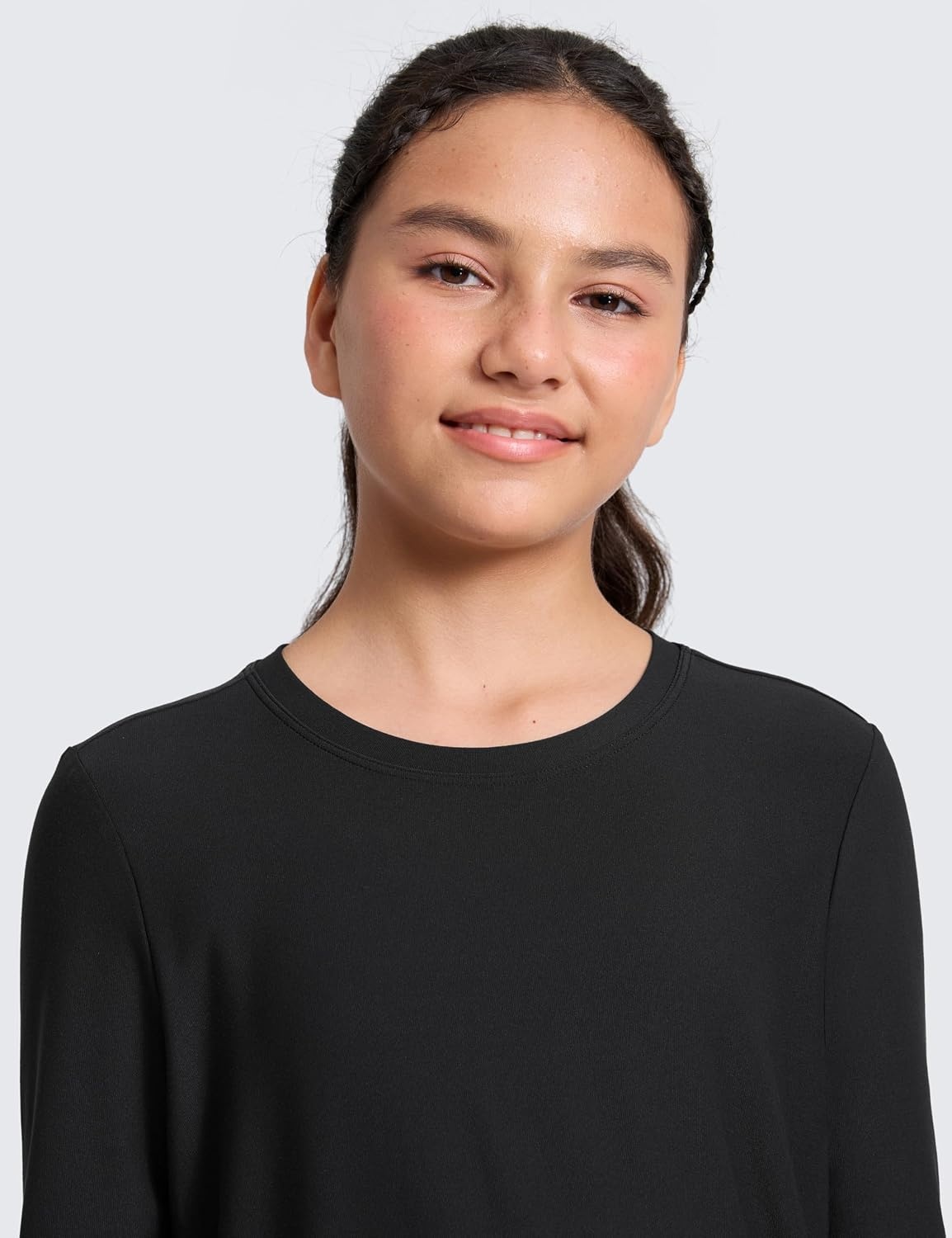 image:imageCRZ YOGA Girls Cloudweight Long Sleeve Athletic Shirts Active Sports Casual Tees Crew Neck Side Slit Winter Kids TeenBlack