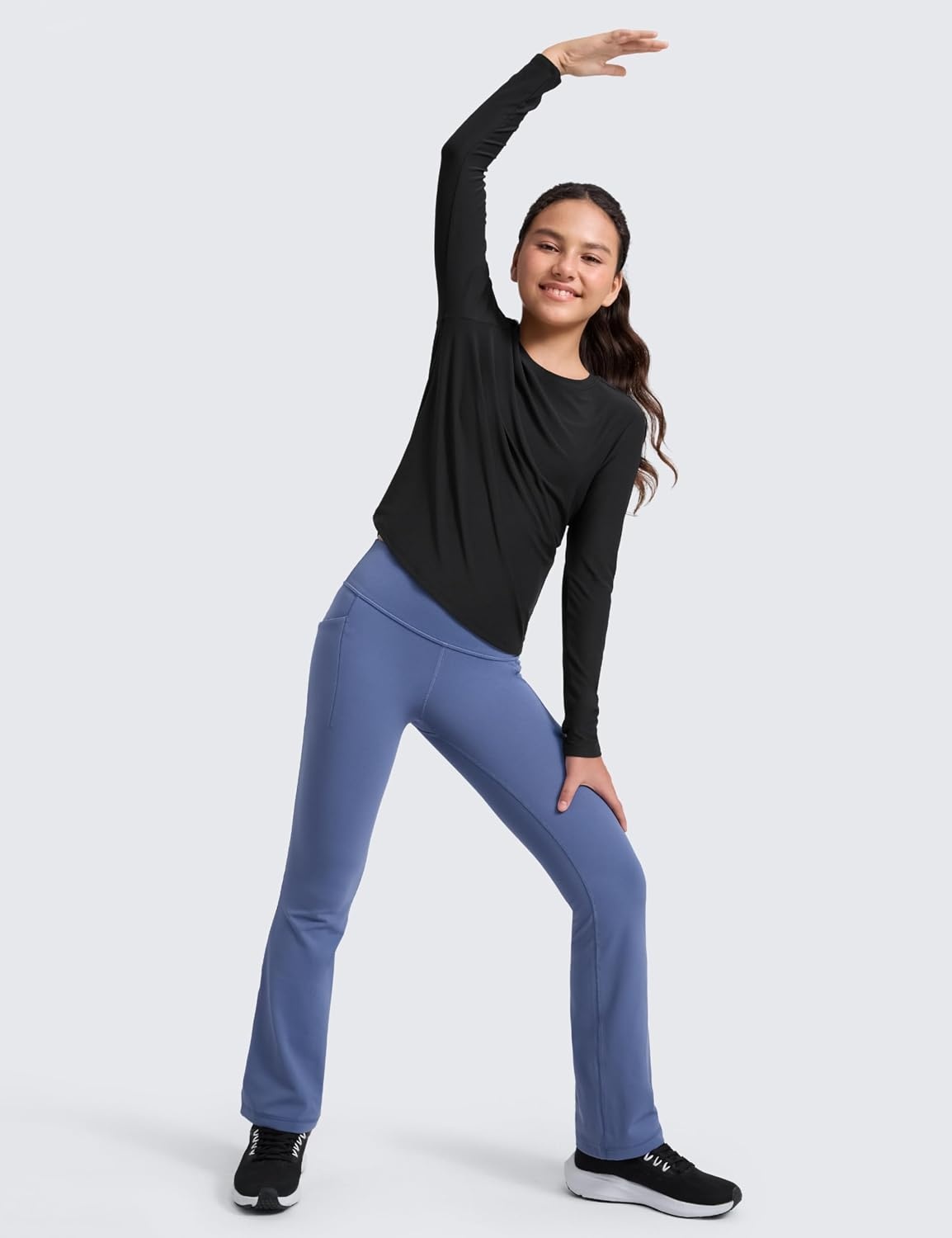 image:imageCRZ YOGA Girls Cloudweight Long Sleeve Athletic Shirts Active Sports Casual Tees Crew Neck Side Slit Winter Kids TeenBlack