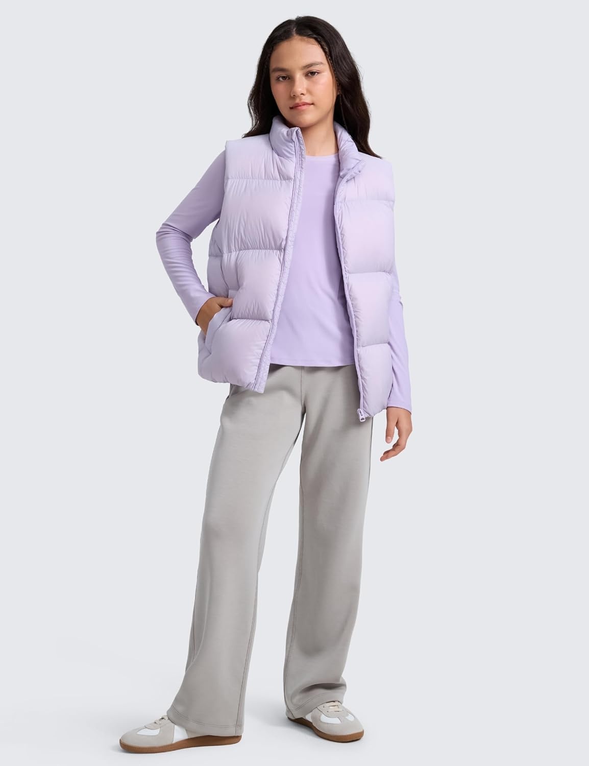 image:imageCRZ YOGA Girls Cloudweight Long Sleeve Athletic Shirts Active Sports Casual Tees Crew Neck Side Slit Winter Kids TeenLilac Air