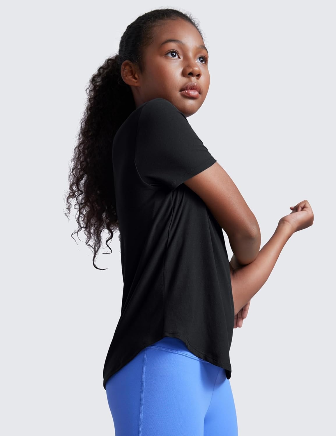 image:imageCRZ YOGA Girls Cloudweight Short Sleeve Athletic T Shirts Active Sports Casual Tees Crew Neck Side Slit Kids TeenBlack