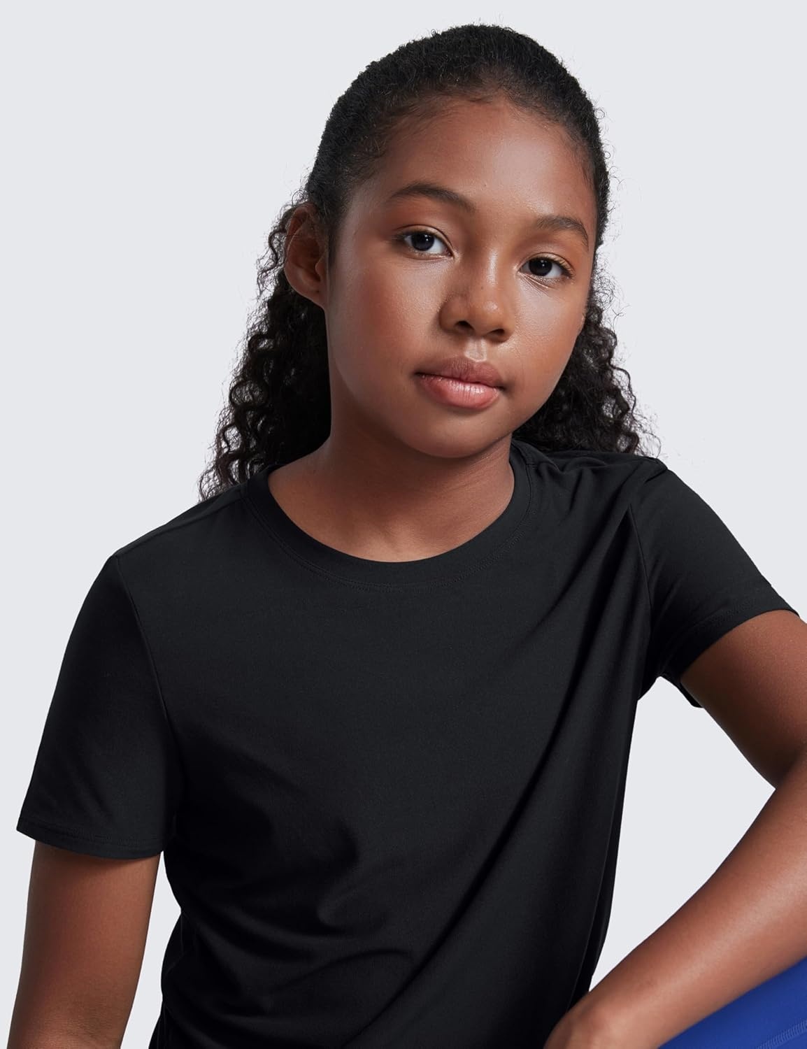 image:imageCRZ YOGA Girls Cloudweight Short Sleeve Athletic T Shirts Active Sports Casual Tees Crew Neck Side Slit Kids TeenBlack