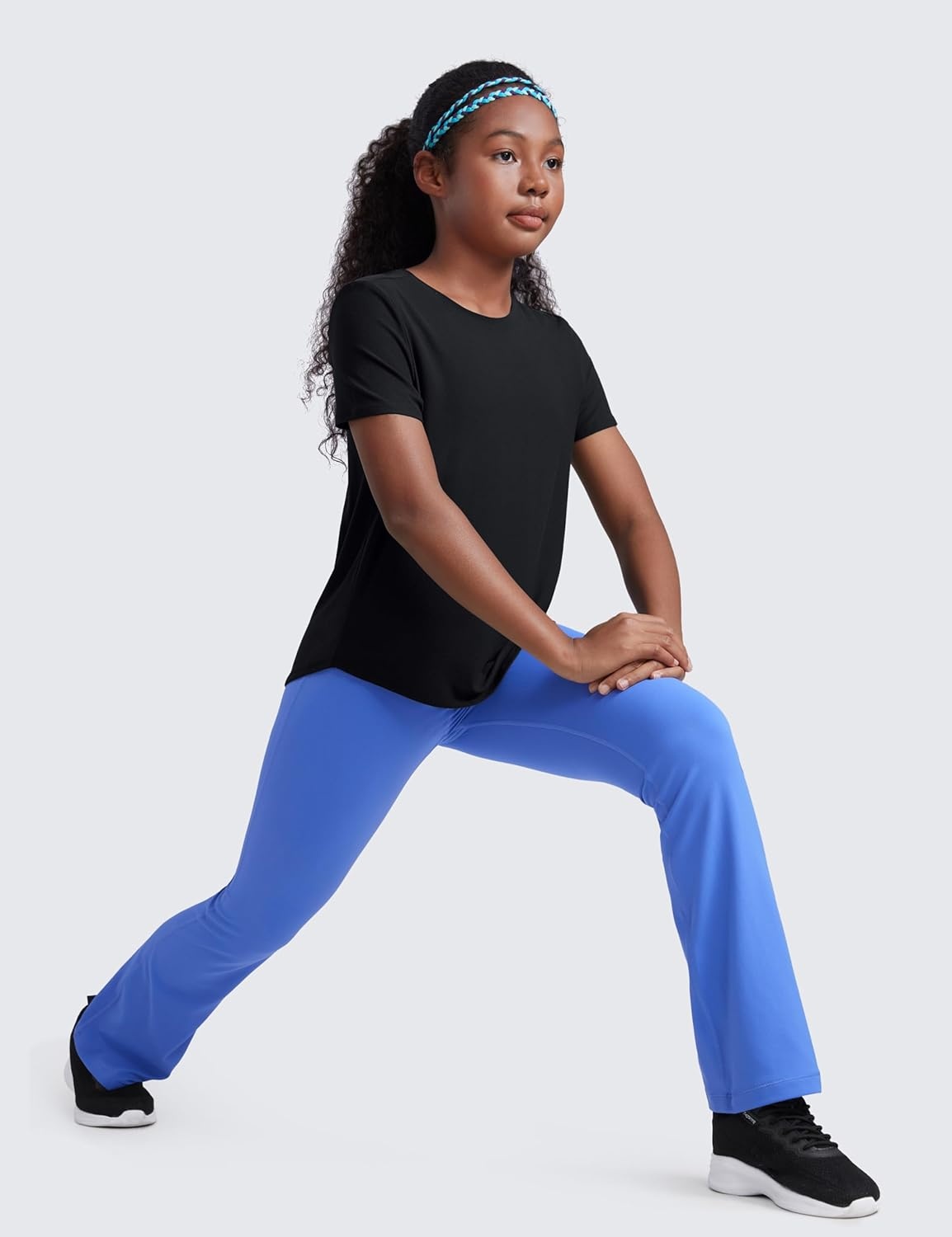 image:imageCRZ YOGA Girls Cloudweight Short Sleeve Athletic T Shirts Active Sports Casual Tees Crew Neck Side Slit Kids TeenBlack