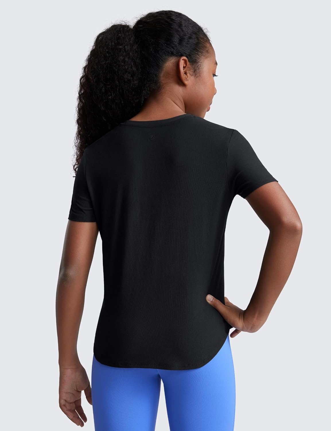 image:imageCRZ YOGA Girls Cloudweight Short Sleeve Athletic T Shirts Active Sports Casual Tees Crew Neck Side Slit Kids TeenBlack