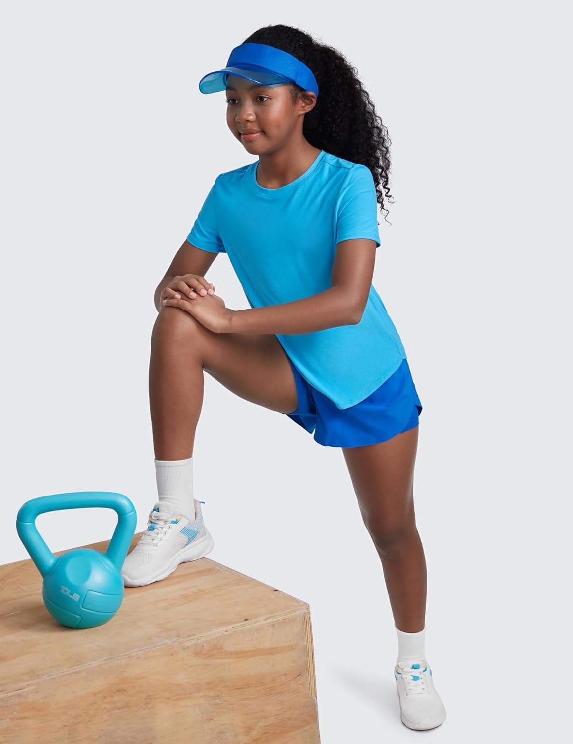 image:imageCRZ YOGA Girls Cloudweight Short Sleeve Athletic T Shirts Active Sports Casual Tees Crew Neck Side Slit Kids TeenKayak Blue
