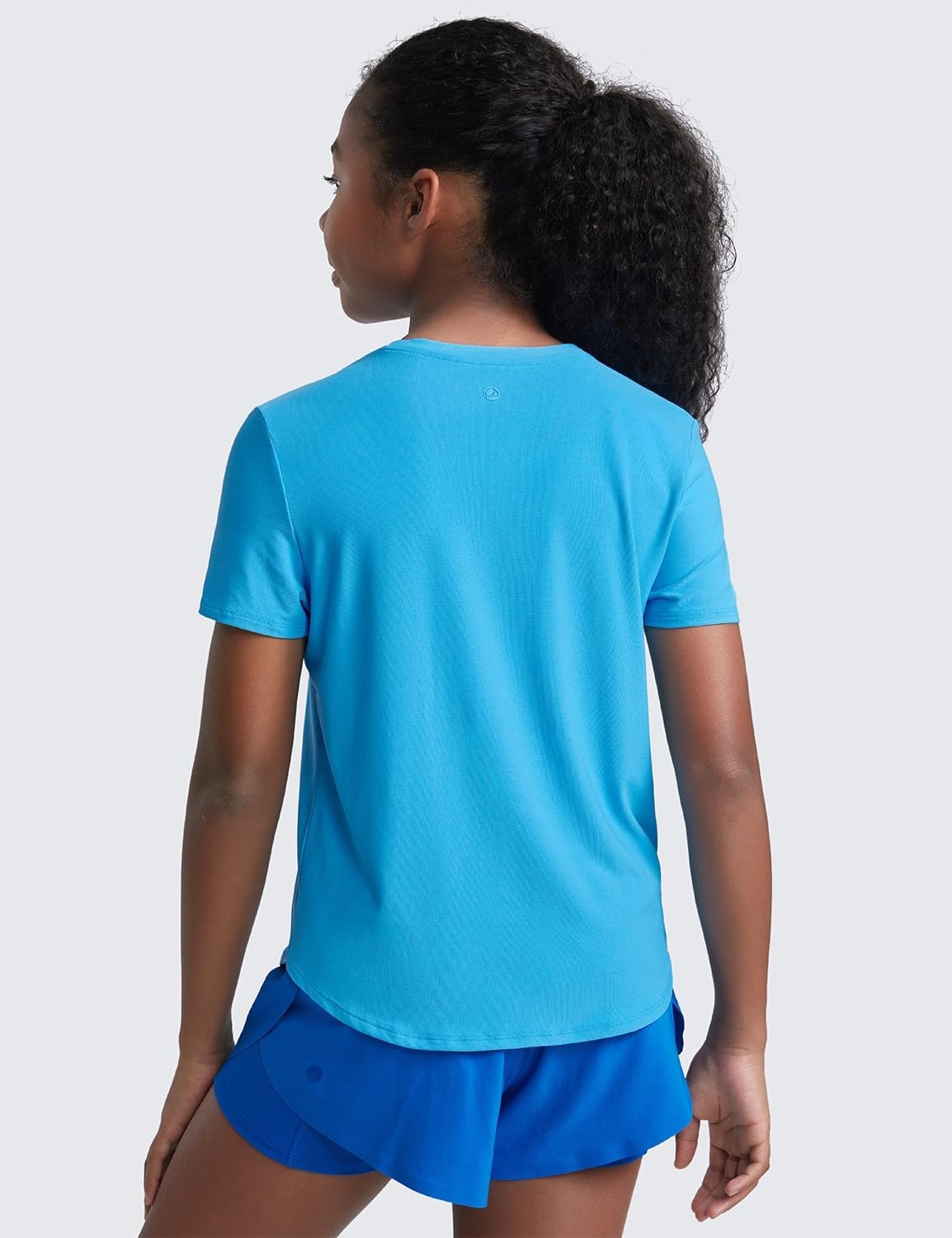 image:imageCRZ YOGA Girls Cloudweight Short Sleeve Athletic T Shirts Active Sports Casual Tees Crew Neck Side Slit Kids TeenKayak Blue
