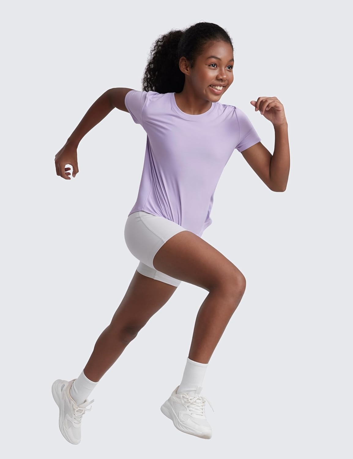 image:imageCRZ YOGA Girls Cloudweight Short Sleeve Athletic T Shirts Active Sports Casual Tees Crew Neck Side Slit Kids TeenLilac Air