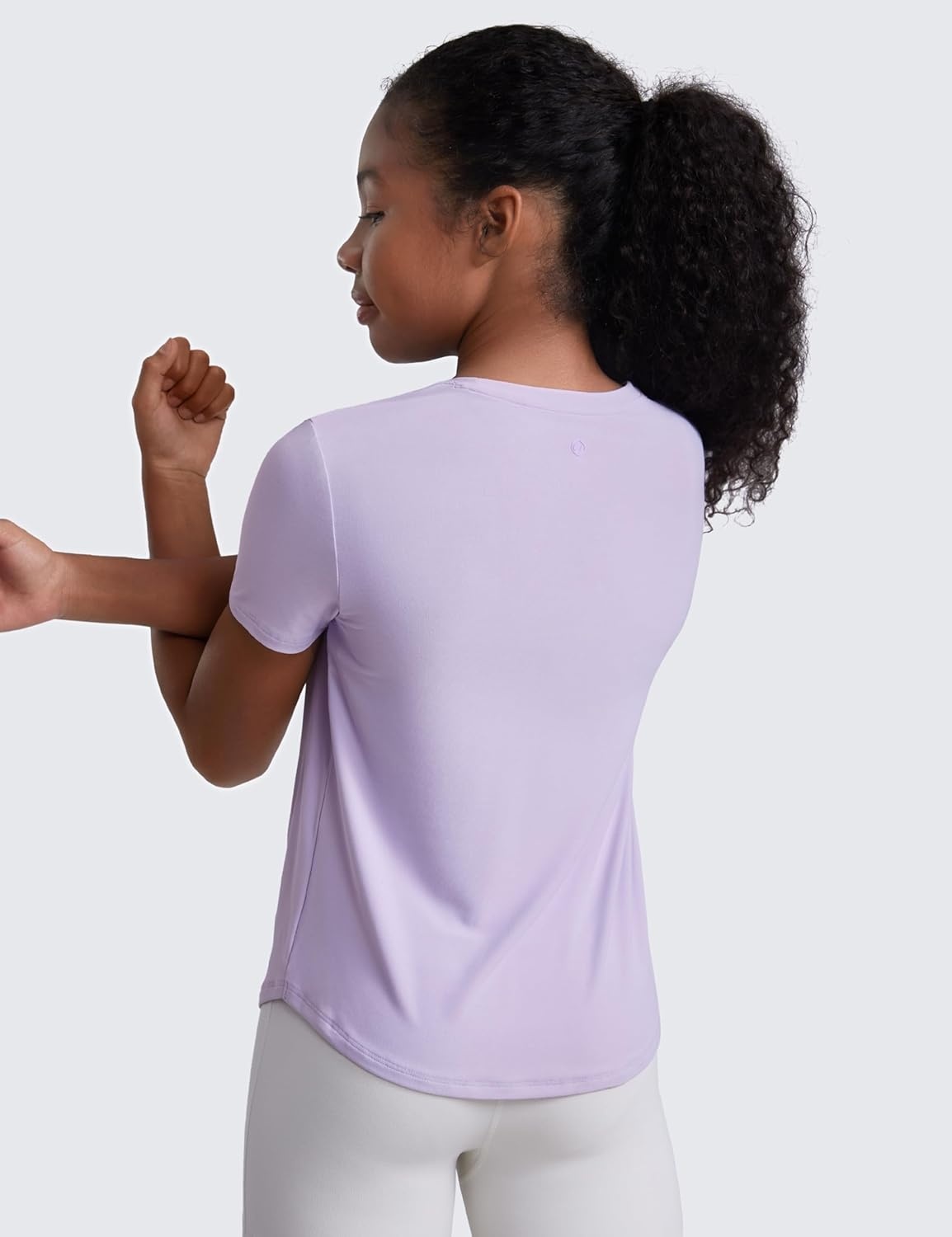 image:imageCRZ YOGA Girls Cloudweight Short Sleeve Athletic T Shirts Active Sports Casual Tees Crew Neck Side Slit Kids TeenLilac Air