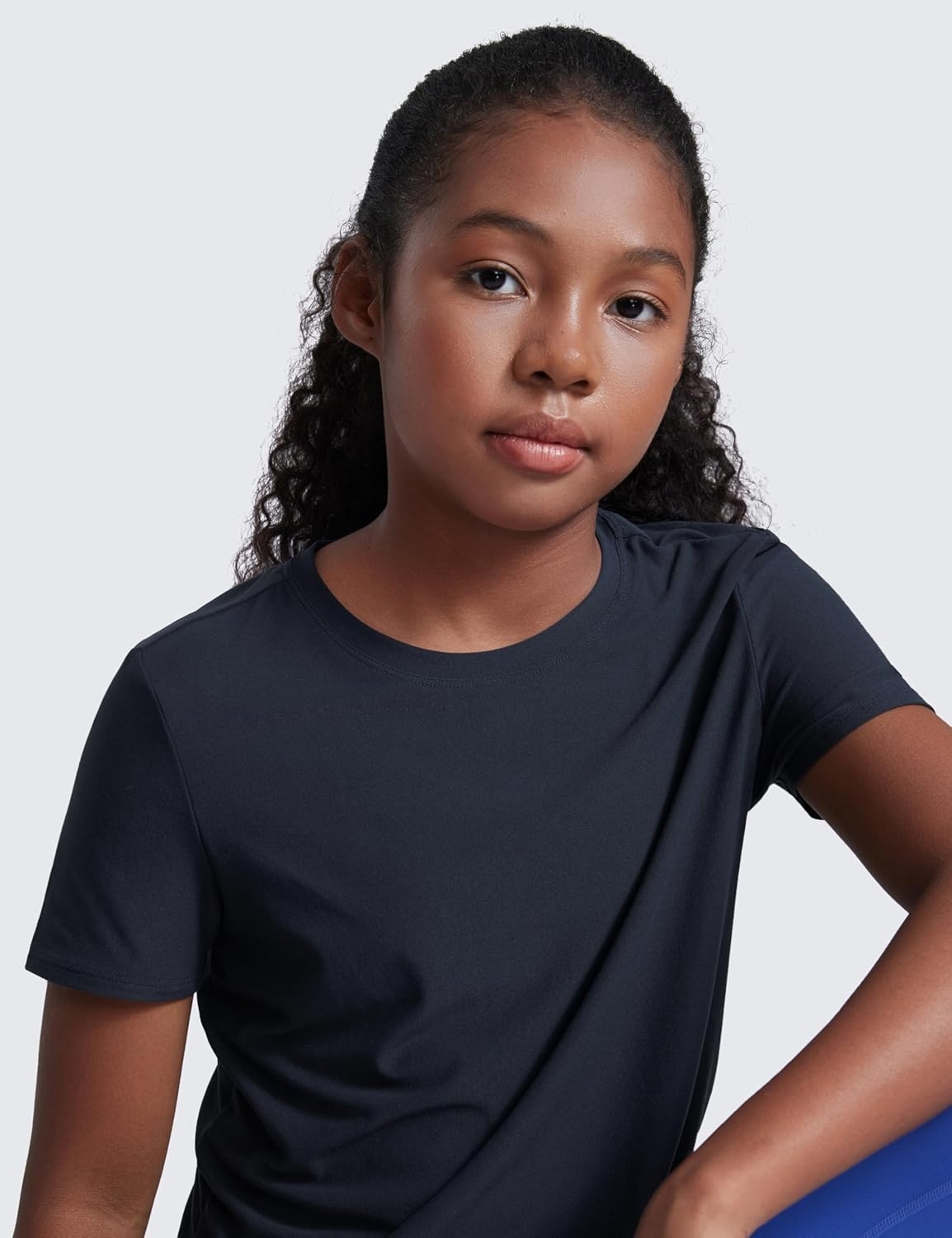 image:imageCRZ YOGA Girls Cloudweight Short Sleeve Athletic T Shirts Active Sports Casual Tees Crew Neck Side Slit Kids TeenTrue Navy