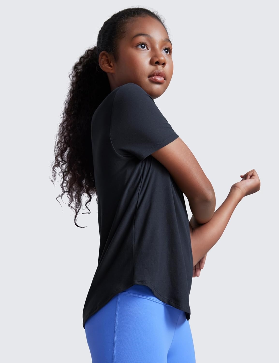 image:imageCRZ YOGA Girls Cloudweight Short Sleeve Athletic T Shirts Active Sports Casual Tees Crew Neck Side Slit Kids TeenTrue Navy