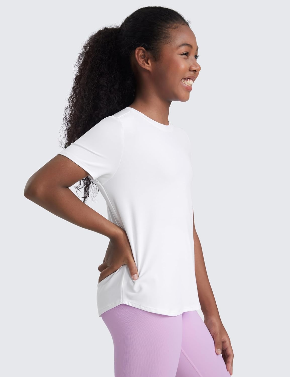 image:imageCRZ YOGA Girls Cloudweight Short Sleeve Athletic T Shirts Active Sports Casual Tees Crew Neck Side Slit Kids TeenWhite