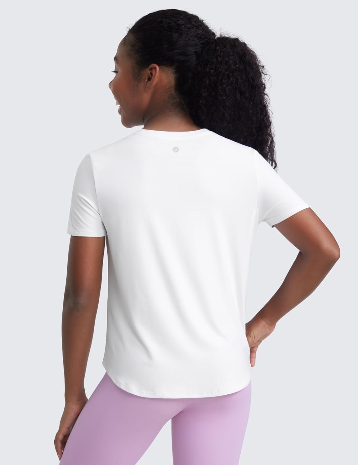 image:imageCRZ YOGA Girls Cloudweight Short Sleeve Athletic T Shirts Active Sports Casual Tees Crew Neck Side Slit Kids TeenWhite