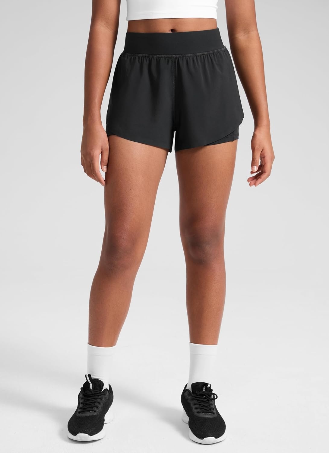 image:imageCRZ YOGA Girls FeatheryFit Soft 2 in 1 Dolphin Athletic Shorts Tennis Soccer Running Casual Liner Pockets Kids TeenBlack