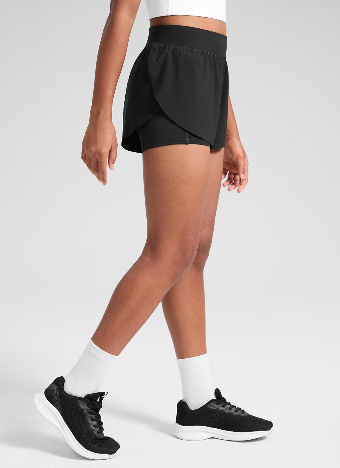 image:imageCRZ YOGA Girls FeatheryFit Soft 2 in 1 Dolphin Athletic Shorts Tennis Soccer Running Casual Liner Pockets Kids TeenBlack