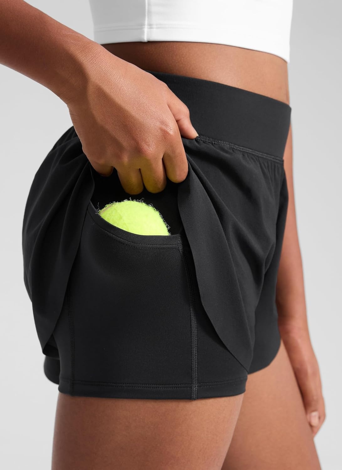 image:imageCRZ YOGA Girls FeatheryFit Soft 2 in 1 Dolphin Athletic Shorts Tennis Soccer Running Casual Liner Pockets Kids TeenBlack