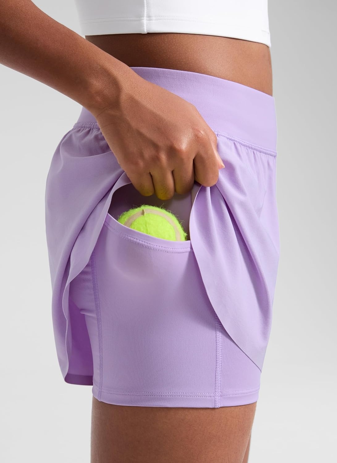 image:imageCRZ YOGA Girls FeatheryFit Soft 2 in 1 Dolphin Athletic Shorts Tennis Soccer Running Casual Liner Pockets Kids TeenLilac