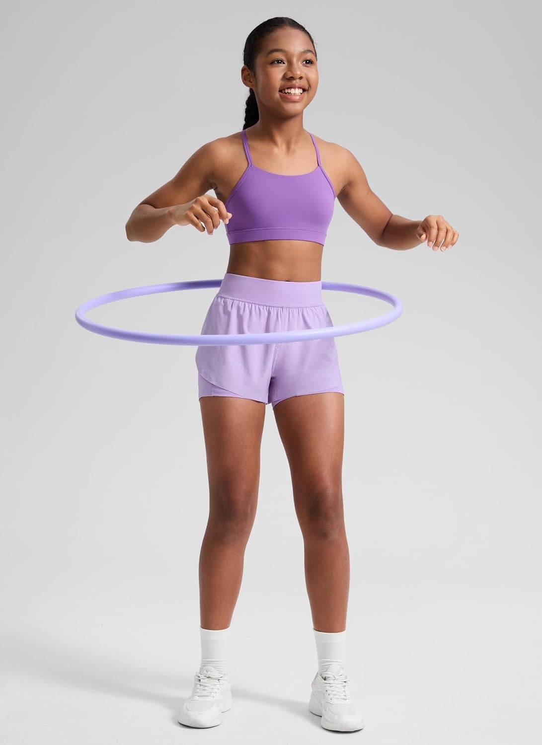 image:imageCRZ YOGA Girls FeatheryFit Soft 2 in 1 Dolphin Athletic Shorts Tennis Soccer Running Casual Liner Pockets Kids TeenLilac