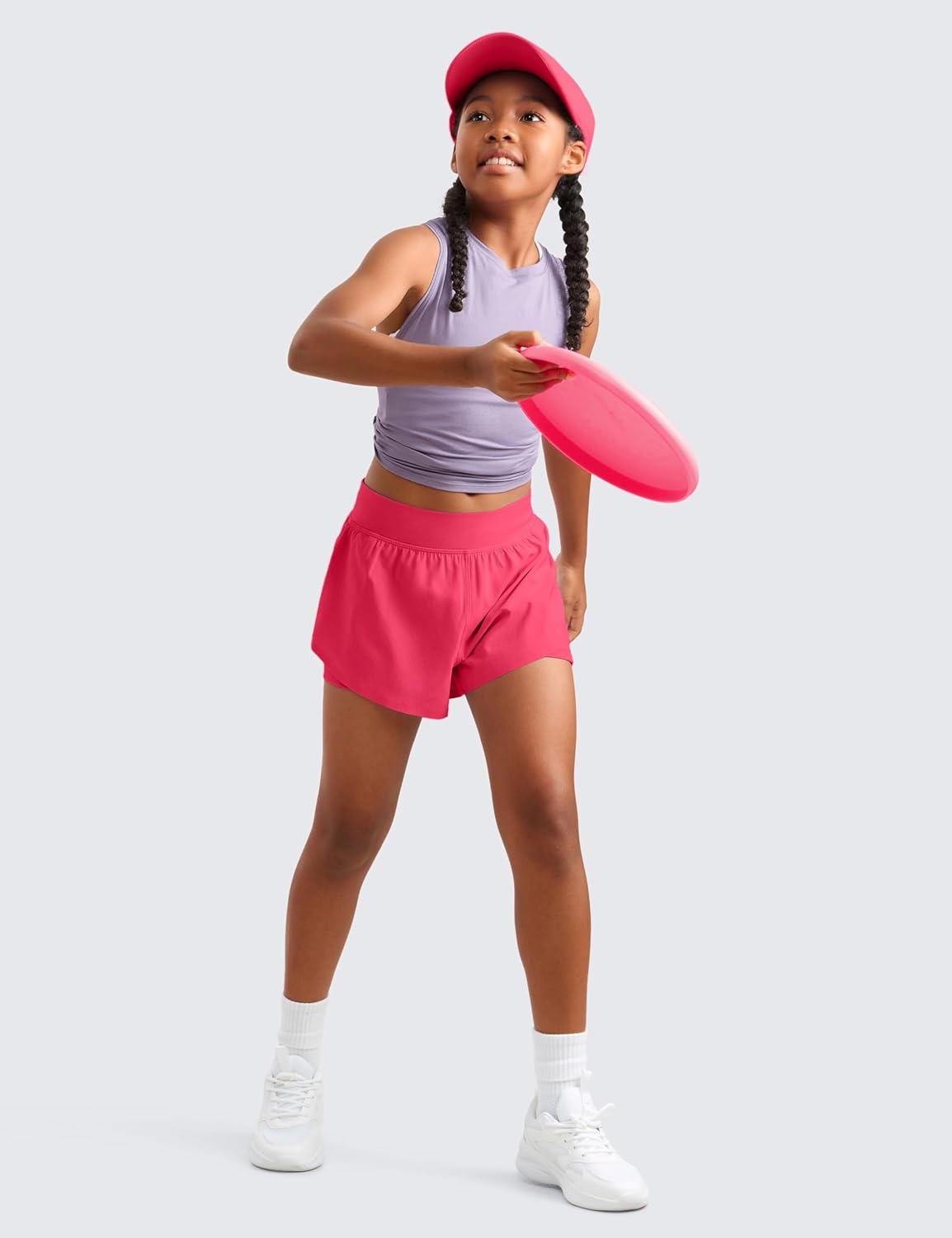 image:imageCRZ YOGA Girls FeatheryFit Soft 2 in 1 Dolphin Athletic Shorts Tennis Soccer Running Casual Liner Pockets Kids TeenLip Gloss Pink