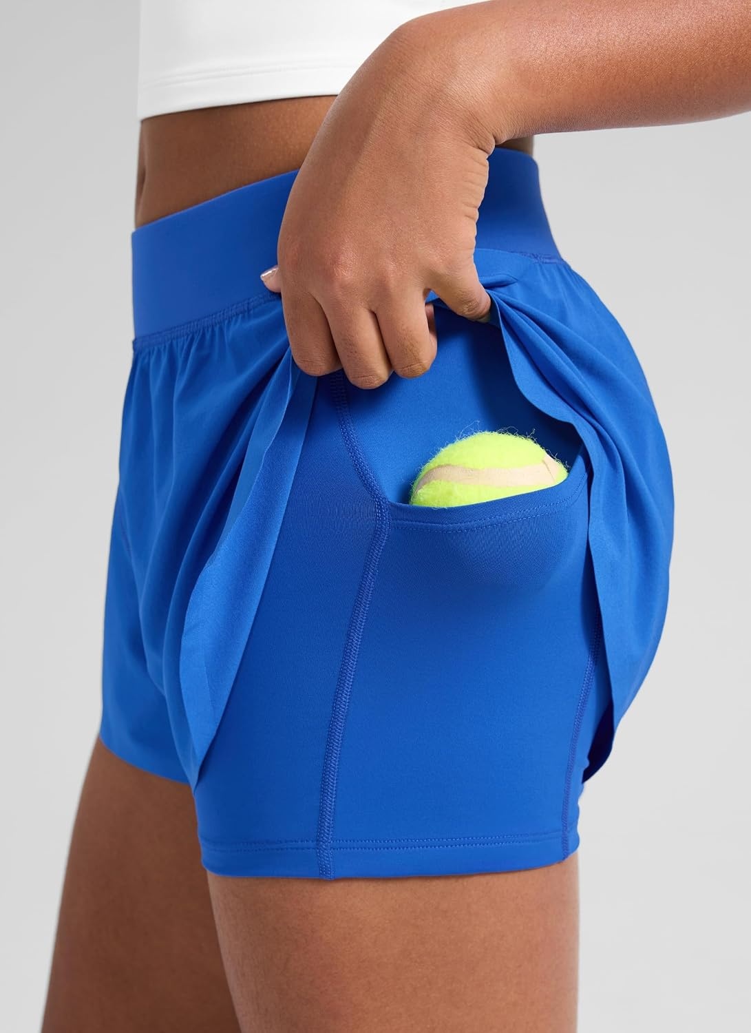 image:imageCRZ YOGA Girls FeatheryFit Soft 2 in 1 Dolphin Athletic Shorts Tennis Soccer Running Casual Liner Pockets Kids TeenSparkle Blue
