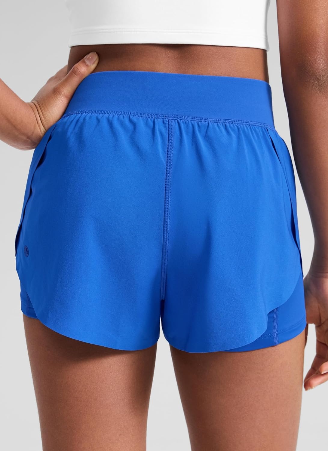 image:imageCRZ YOGA Girls FeatheryFit Soft 2 in 1 Dolphin Athletic Shorts Tennis Soccer Running Casual Liner Pockets Kids TeenSparkle Blue
