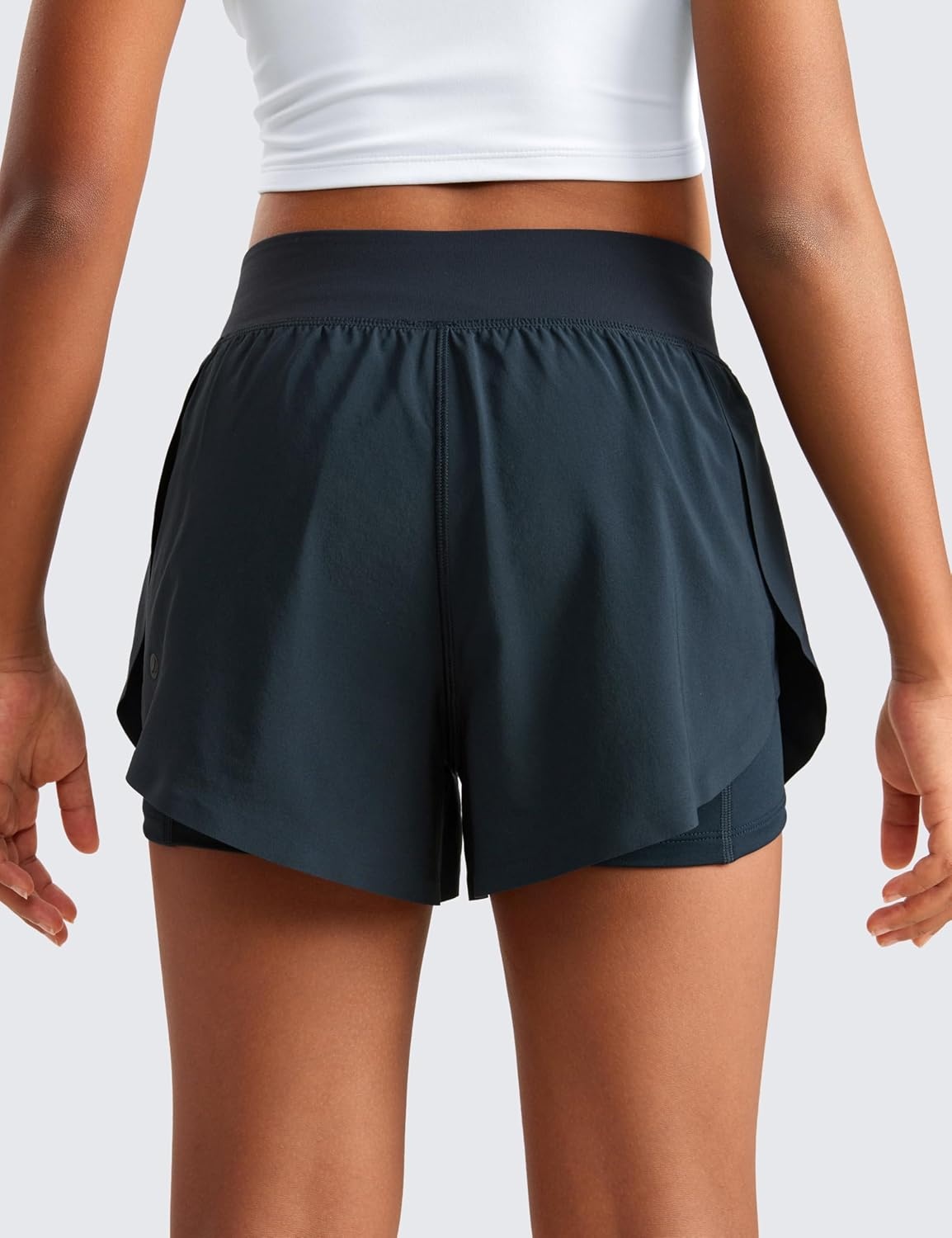 image:imageCRZ YOGA Girls FeatheryFit Soft 2 in 1 Dolphin Athletic Shorts Tennis Soccer Running Casual Liner Pockets Kids TeenTrue Navy