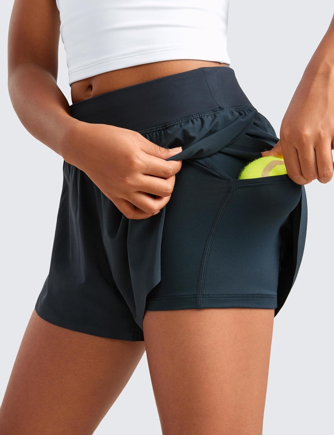 image:imageCRZ YOGA Girls FeatheryFit Soft 2 in 1 Dolphin Athletic Shorts Tennis Soccer Running Casual Liner Pockets Kids TeenTrue Navy