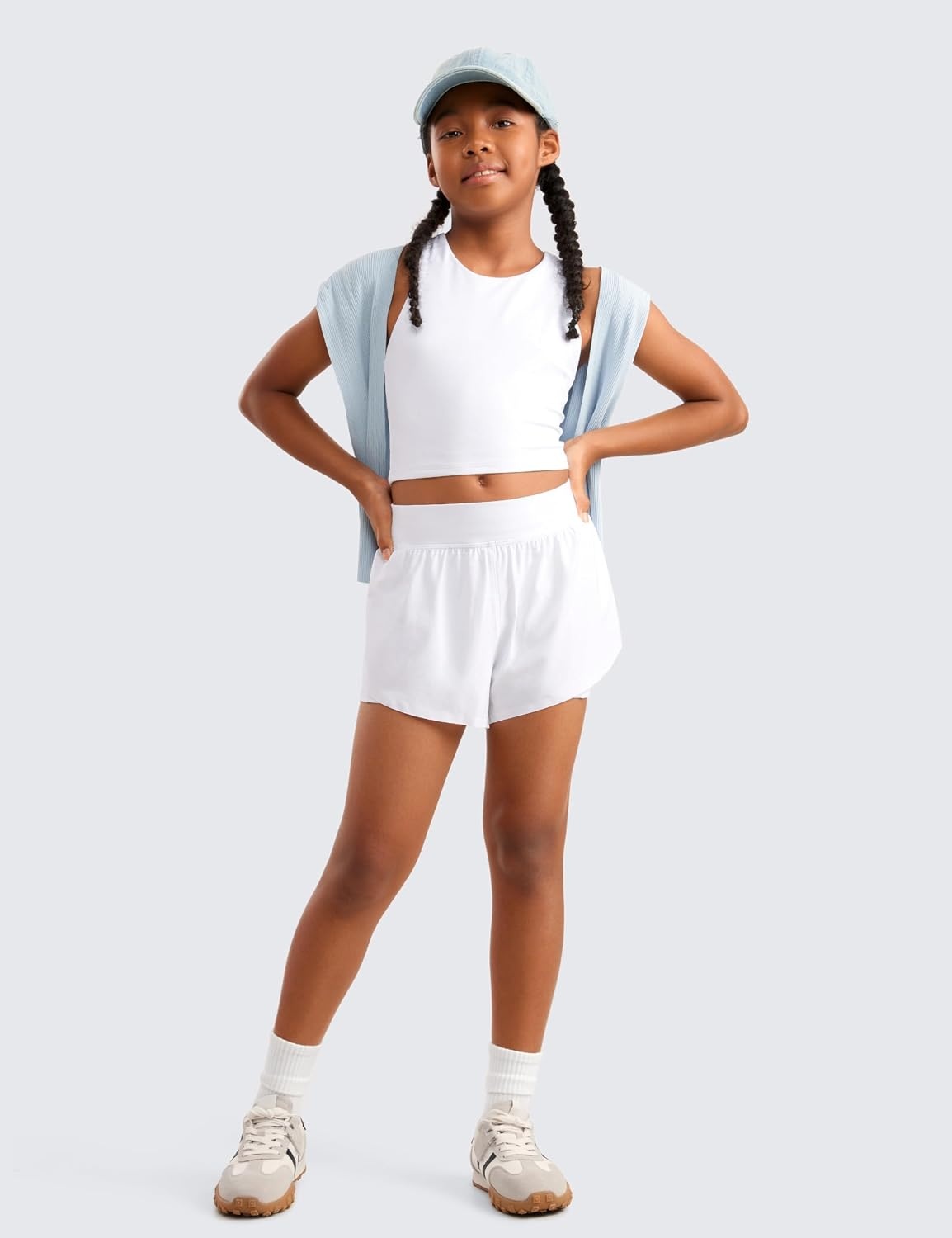 image:imageCRZ YOGA Girls FeatheryFit Soft 2 in 1 Dolphin Athletic Shorts Tennis Soccer Running Casual Liner Pockets Kids TeenWhite