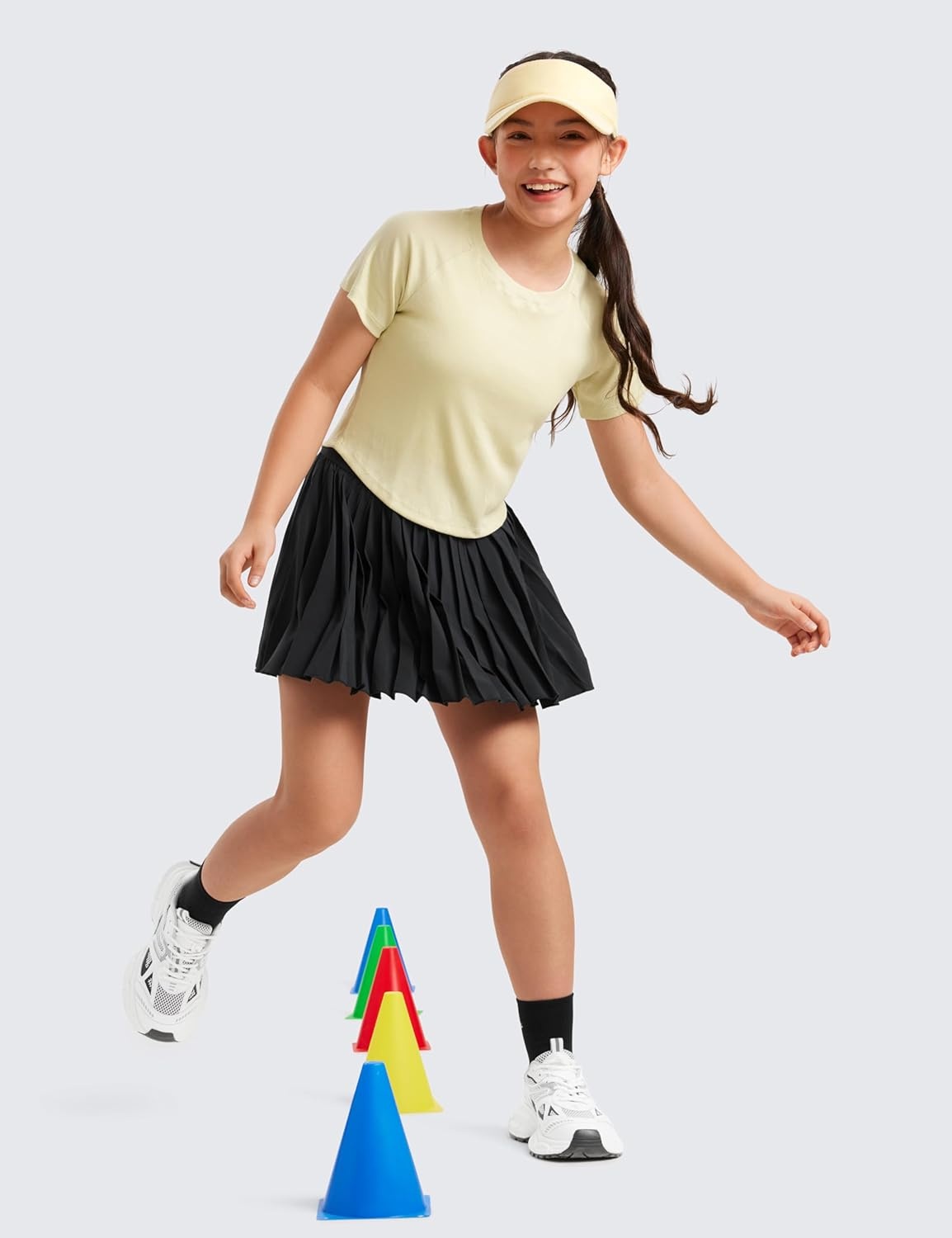 image:imageCRZ YOGA Girls FeatheryFit Soft Athletic Pleated Skirts Tennis School Casual Skorts with Pockets Liner Kids TeenBlack