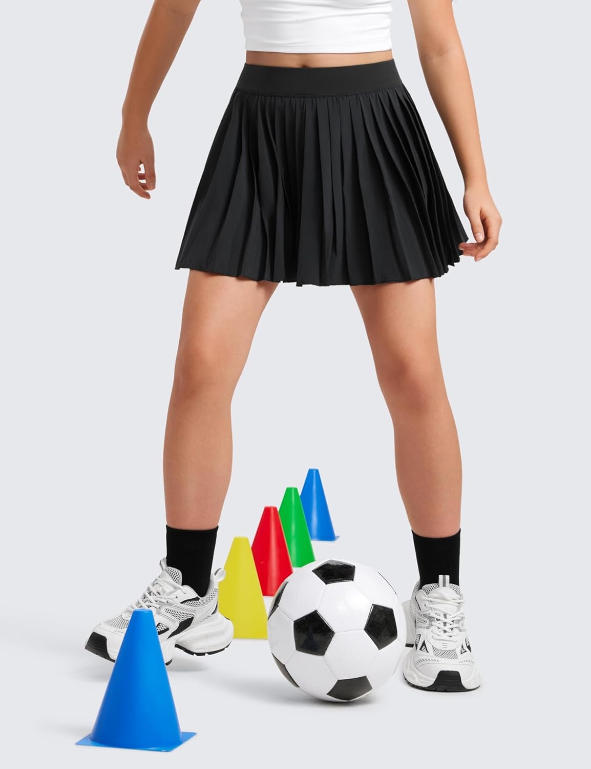 image:imageCRZ YOGA Girls FeatheryFit Soft Athletic Pleated Skirts Tennis School Casual Skorts with Pockets Liner Kids TeenBlack