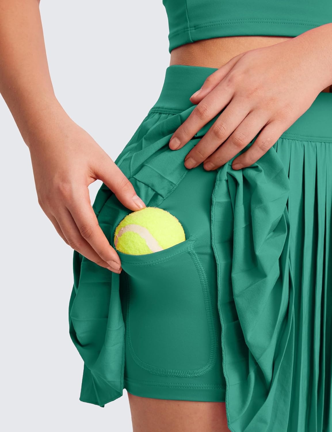 image:imageCRZ YOGA Girls FeatheryFit Soft Athletic Pleated Skirts Tennis School Casual Skorts with Pockets Liner Kids TeenCascadia Green