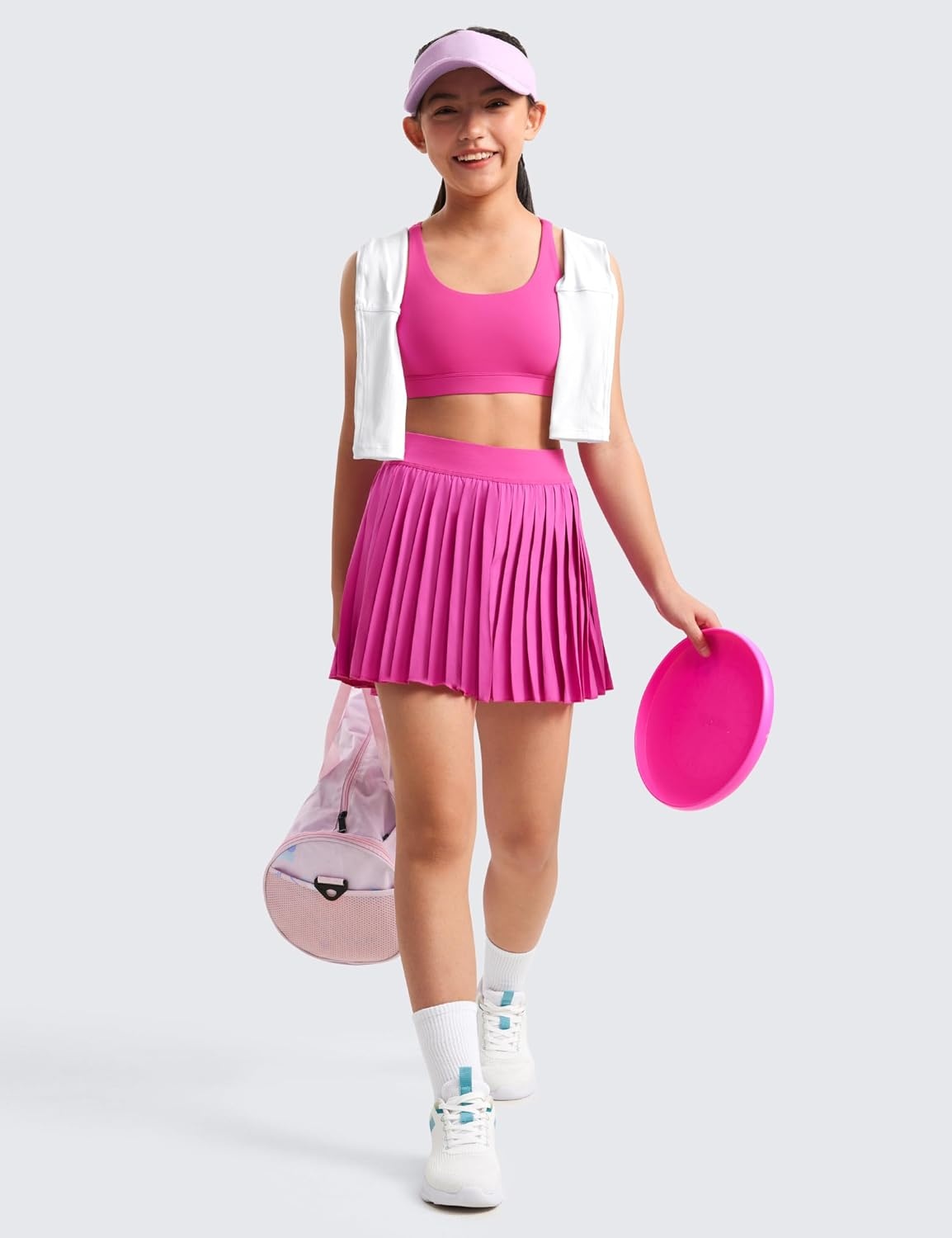 image:imageCRZ YOGA Girls FeatheryFit Soft Athletic Pleated Skirts Tennis School Casual Skorts with Pockets Liner Kids TeenHibiscus Purple