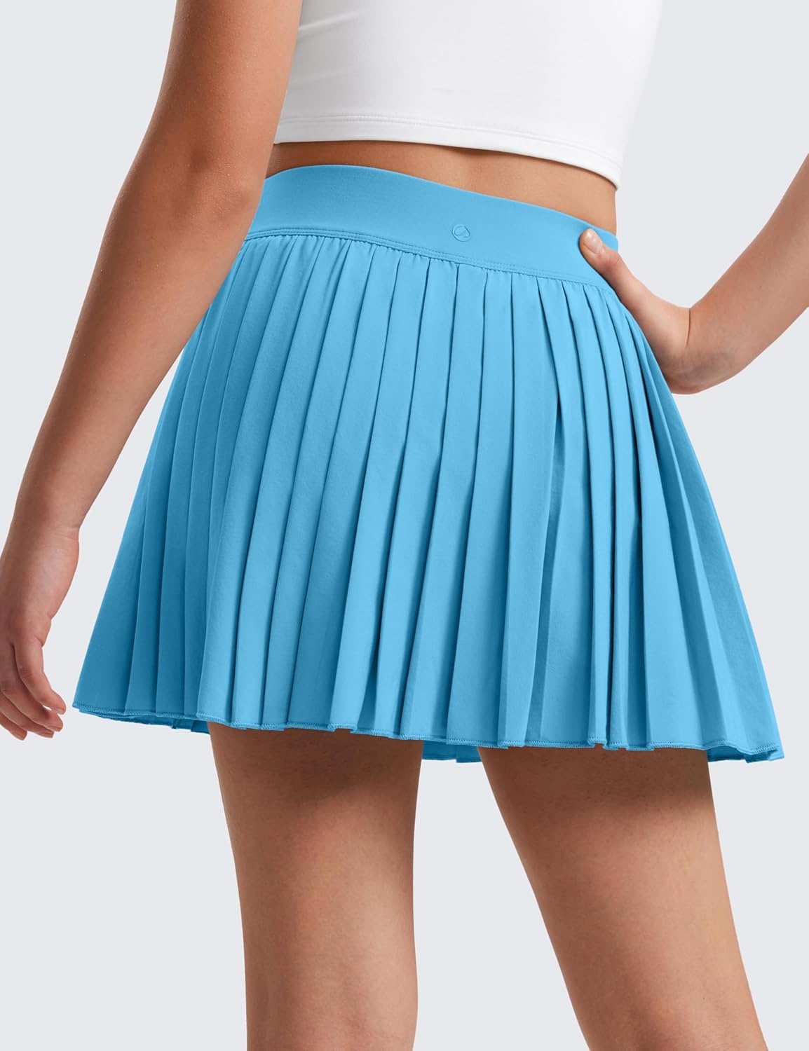 image:imageCRZ YOGA Girls FeatheryFit Soft Athletic Pleated Skirts Tennis School Casual Skorts with Pockets Liner Kids TeenKayak Blue