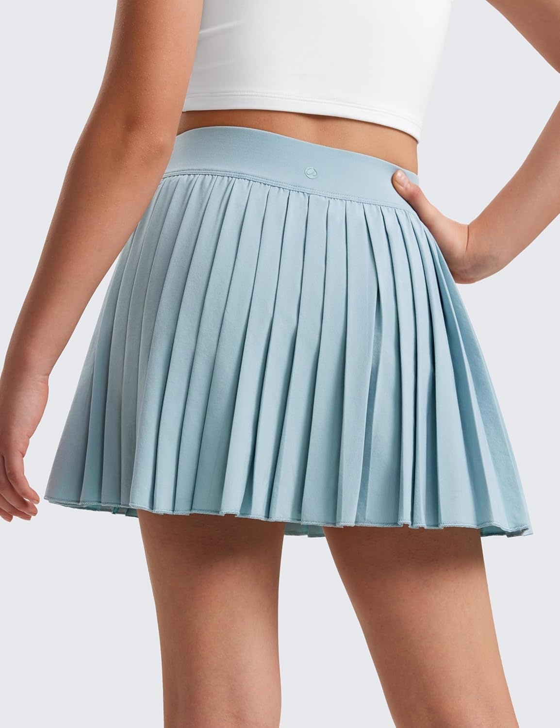 image:imageCRZ YOGA Girls FeatheryFit Soft Athletic Pleated Skirts Tennis School Casual Skorts with Pockets Liner Kids TeenLight Grayish Blue