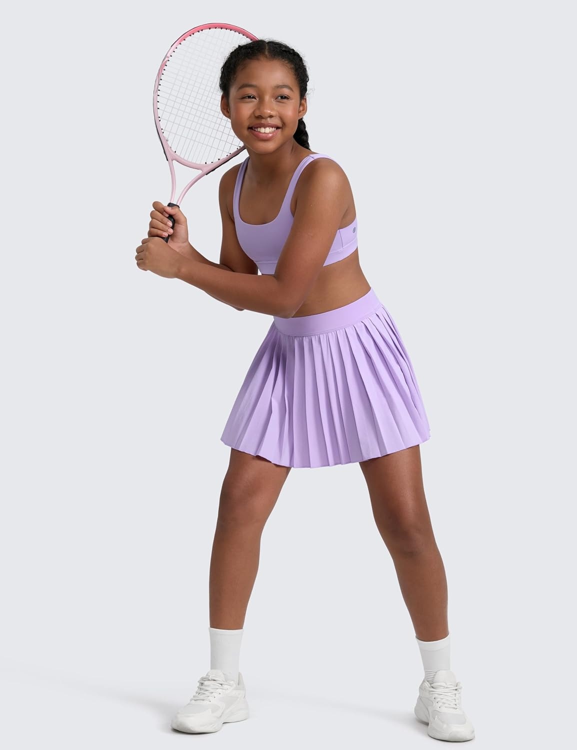 image:imageCRZ YOGA Girls FeatheryFit Soft Athletic Pleated Skirts Tennis School Casual Skorts with Pockets Liner Kids TeenLilac