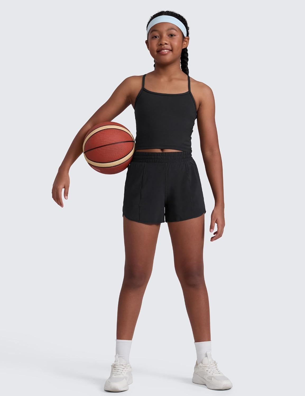 image:imageCRZ YOGA Girls FeatheryFit Soft Athletic Shorts with Zipper Pocket Tennis Soccer Running Casual Liner Kids TeenBlack