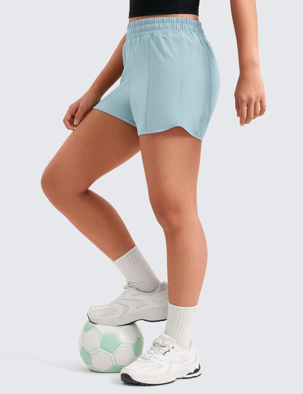 image:imageCRZ YOGA Girls FeatheryFit Soft Athletic Shorts with Zipper Pocket Tennis Soccer Running Casual Liner Kids TeenLight Grayish Blue