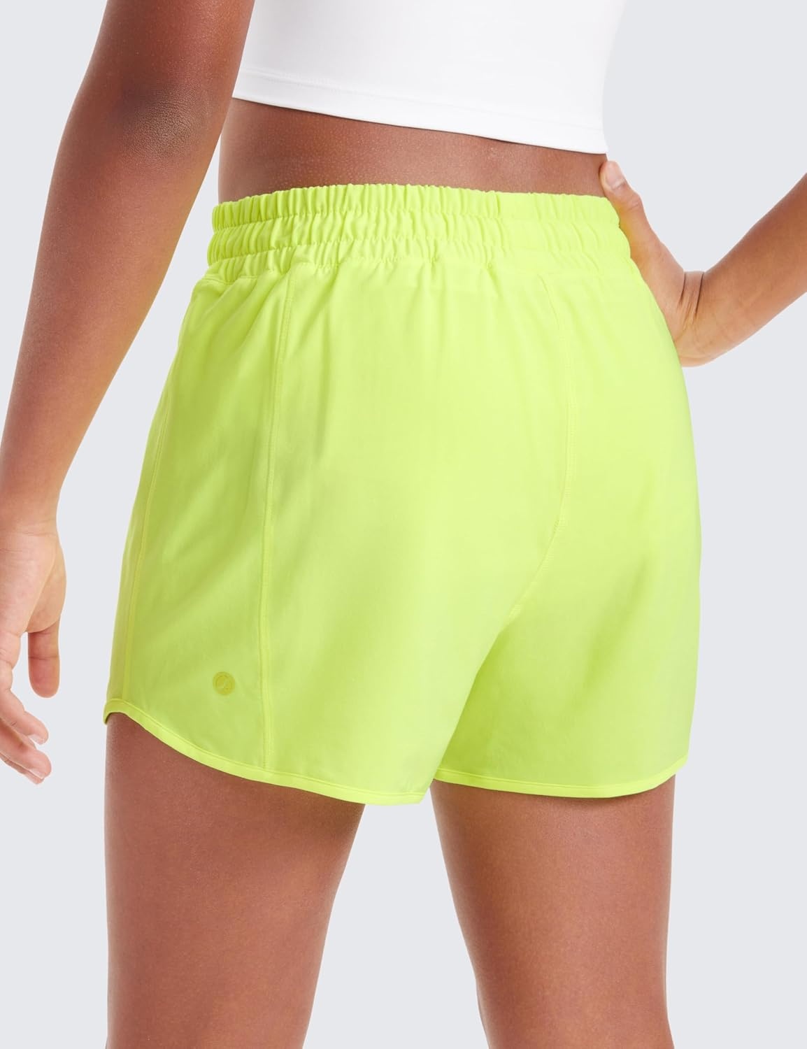 image:imageCRZ YOGA Girls FeatheryFit Soft Athletic Shorts with Zipper Pocket Tennis Soccer Running Casual Liner Kids TeenNeon Yellow